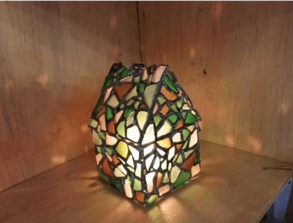 Gingerbread house jewelry box / candle holder - sea stained glass mosaic - Image 12