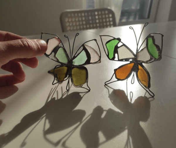 Sea glass butterflies to decorate lamp shades, sea stained glass suncatchers, beach home decor