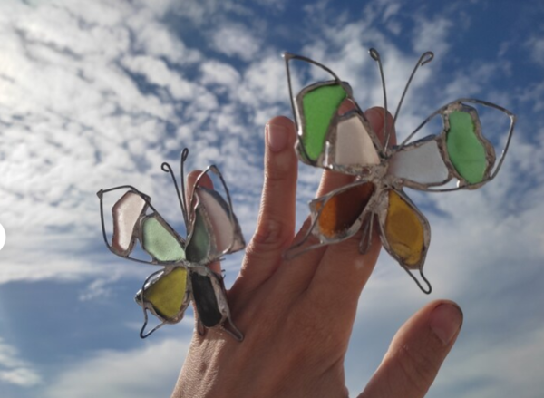 Sea glass butterflies to decorate lamp shades, sea stained glass suncatchers, beach home decor - Image 10