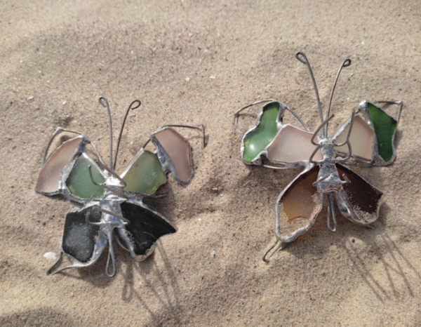 Sea glass butterflies to decorate lamp shades, sea stained glass suncatchers, beach home decor - Image 9