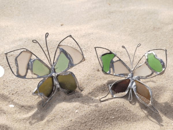 Sea glass butterflies to decorate lamp shades, sea stained glass suncatchers, beach home decor - Image 7