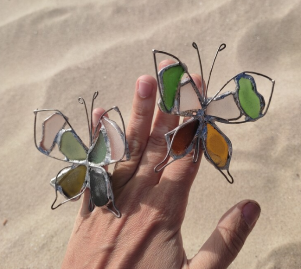 Sea glass butterflies to decorate lamp shades, sea stained glass suncatchers, beach home decor - Image 4