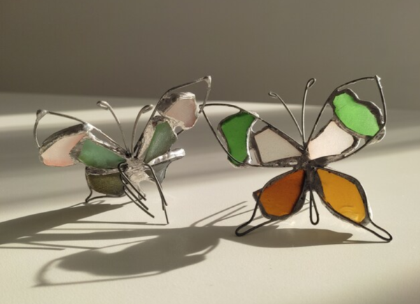 Sea glass butterflies to decorate lamp shades, sea stained glass suncatchers, beach home decor - Image 3