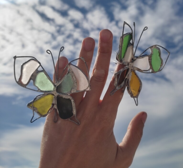 Sea glass butterflies to decorate lamp shades, sea stained glass suncatchers, beach home decor - Image 2