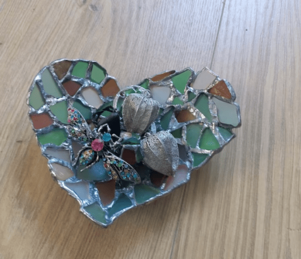 Heart ring dish, sea stained glass jewelry holder bowl ashtray - love gift, tealight candle holder - Image 3