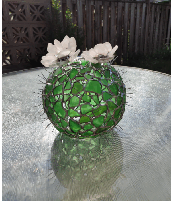 Big stained sea glass cactus + flower, home decor, artificial succulent, cactus lamp - Image 3