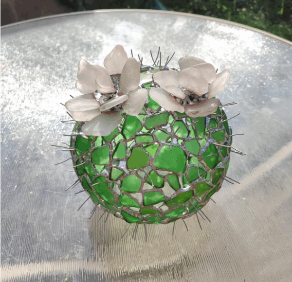 Big stained sea glass cactus + flower, home decor, artificial succulent, cactus lamp - Image 14