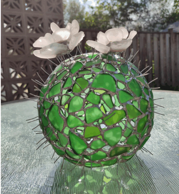 Big stained sea glass cactus + flower, home decor, artificial succulent, cactus lamp - Image 13