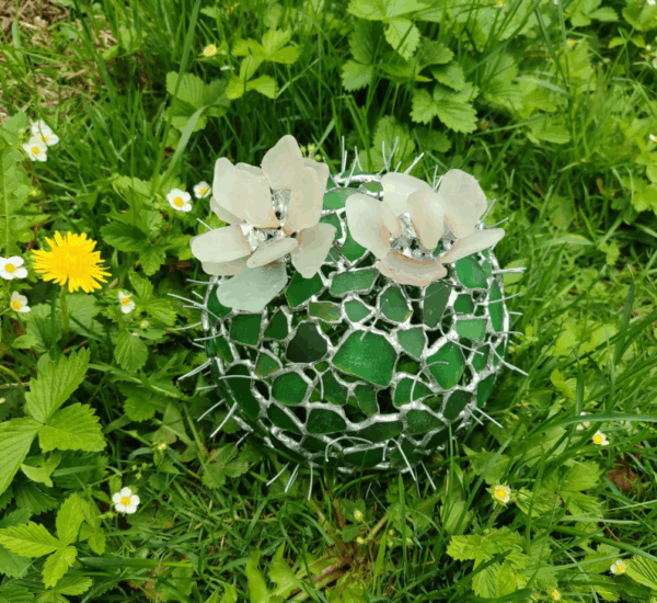 Big stained sea glass cactus + flower, home decor, artificial succulent, cactus lamp - Image 12
