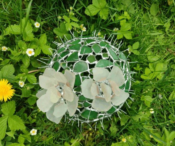 Big stained sea glass cactus + flower, home decor, artificial succulent, cactus lamp - Image 5