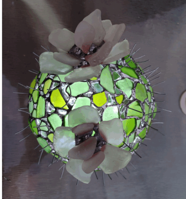 Big stained sea glass cactus + flower, home decor, artificial succulent, cactus lamp - Image 2