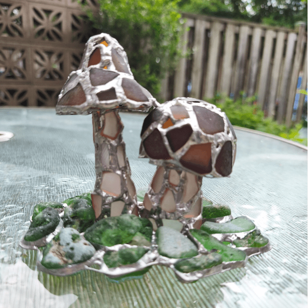 Mushrooms on moss night light ring holder, sea stained glass art home decor, original upcycled figurine, wireless night lamp - Image 7