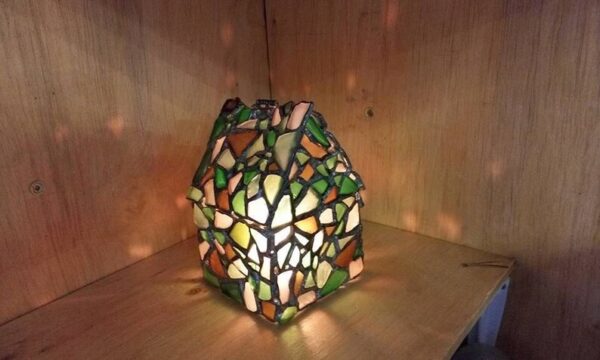 Gingerbread house jewelry box / candle holder - sea stained glass mosaic