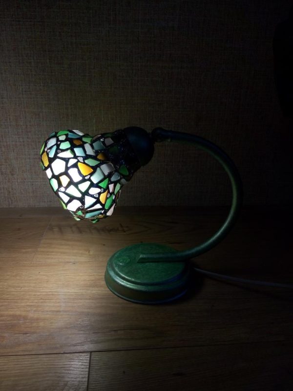 Mosaic table lamp, small sea stained glass Tiffany style, vintage OOAK beach glass desk lamp, unique art - Image 8