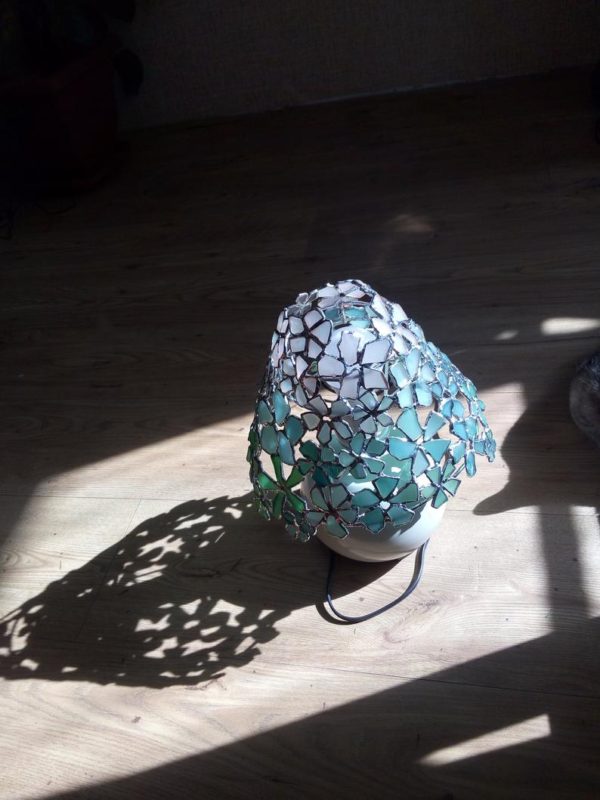 Small table Tiffany lamp, flower sea stained glass gradient art, sea wave colored, OOAK home boho decor - Image 7
