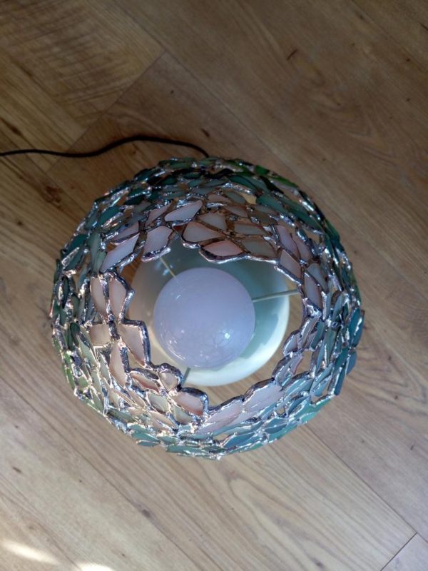 Small table Tiffany lamp, flower sea stained glass gradient art, sea wave colored, OOAK home boho decor - Image 5