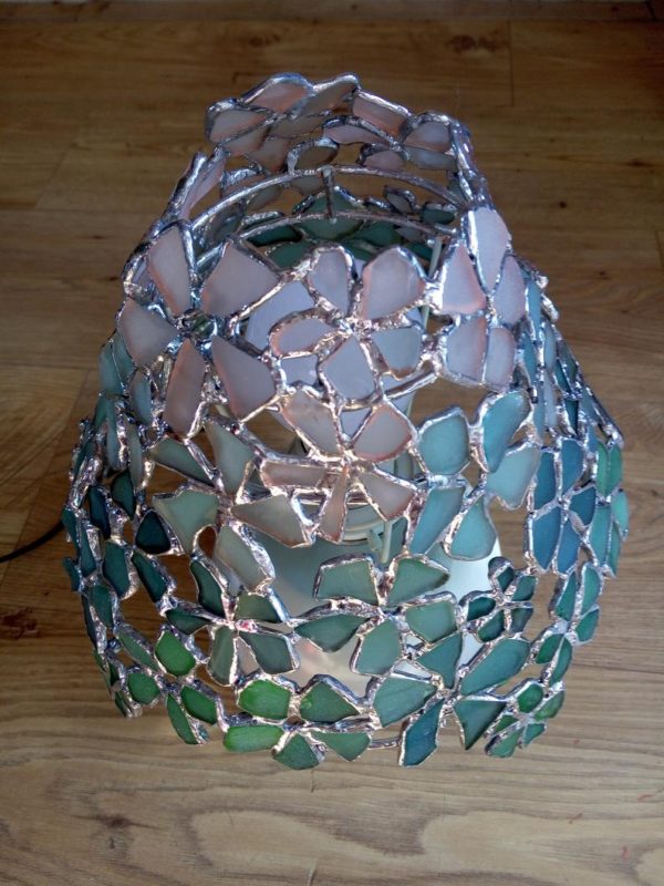 Small table Tiffany lamp, flower sea stained glass gradient art, sea wave colored, OOAK home boho decor - Image 4