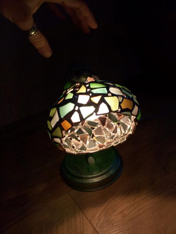 Mosaic table lamp, small sea stained glass Tiffany style, vintage OOAK beach glass desk lamp, unique art - Image 6
