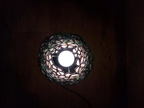 Small table Tiffany lamp, flower sea stained glass gradient art, sea wave colored, OOAK home boho decor - Image 3