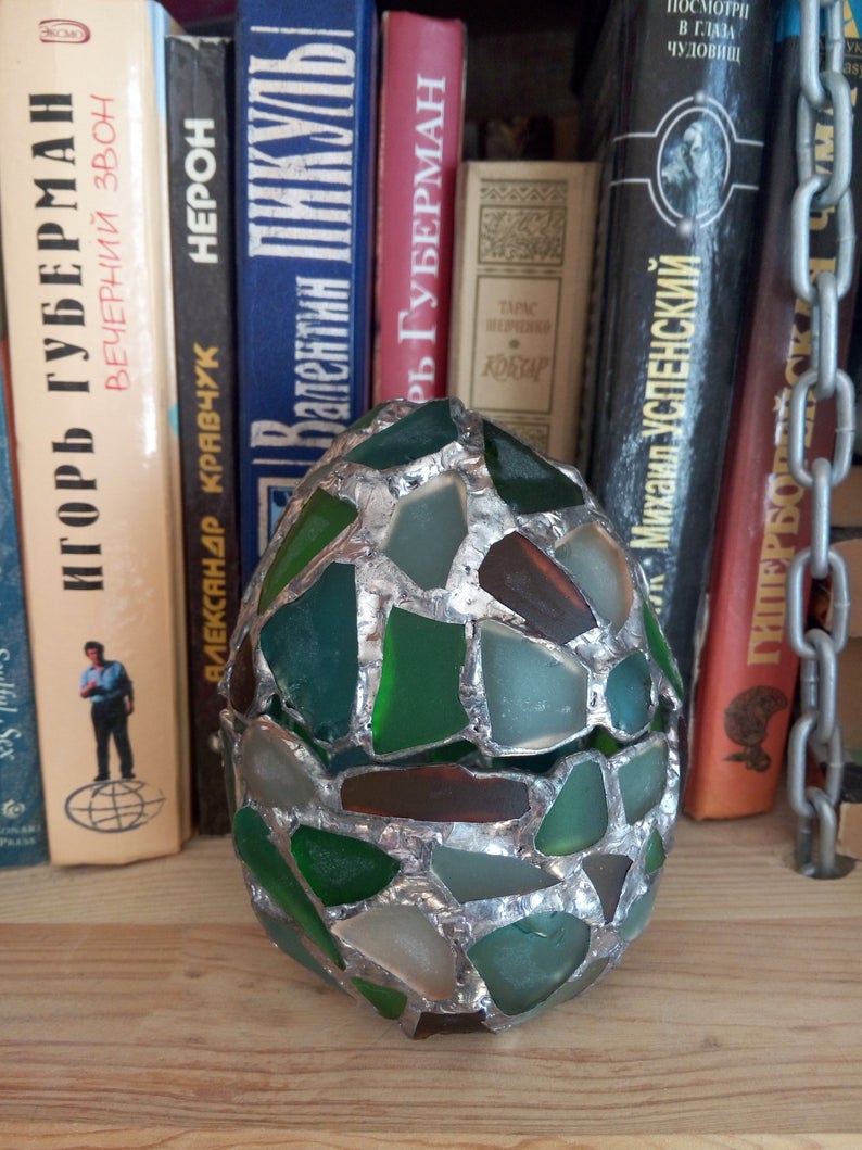 Dragon egg jewelry box, sea stained glass easter egg, treasury box, home decor - Image 11