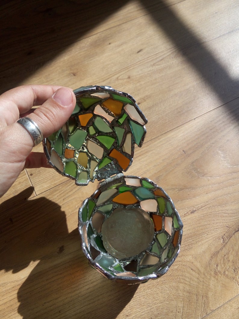 Dragon egg jewelry box, sea stained glass easter egg, treasury box, home decor - Image 10