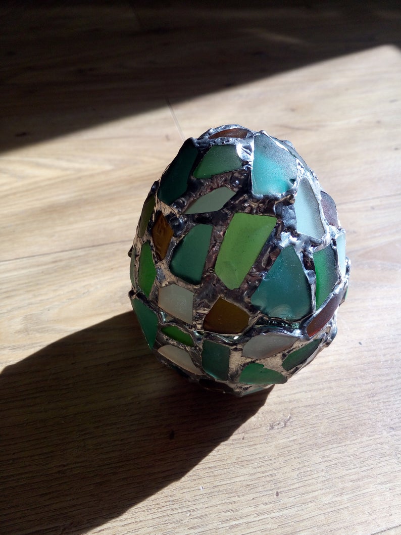 Dragon egg jewelry box, sea stained glass easter egg, treasury box, home decor - Image 8