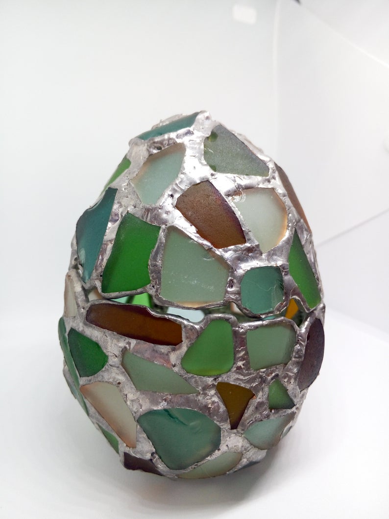 Dragon egg jewelry box, sea stained glass easter egg, treasury box, home decor - Image 9