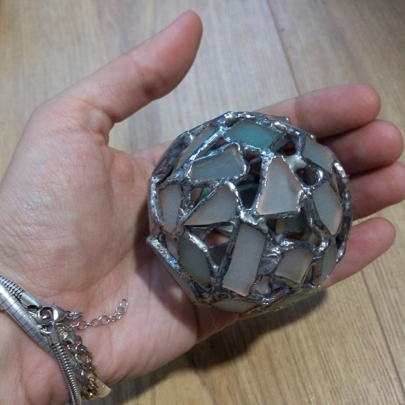 Christmas tree ornaments baubles: 4 type sea stained glass balls + "snowflake". Unique family heirloom - Image 9