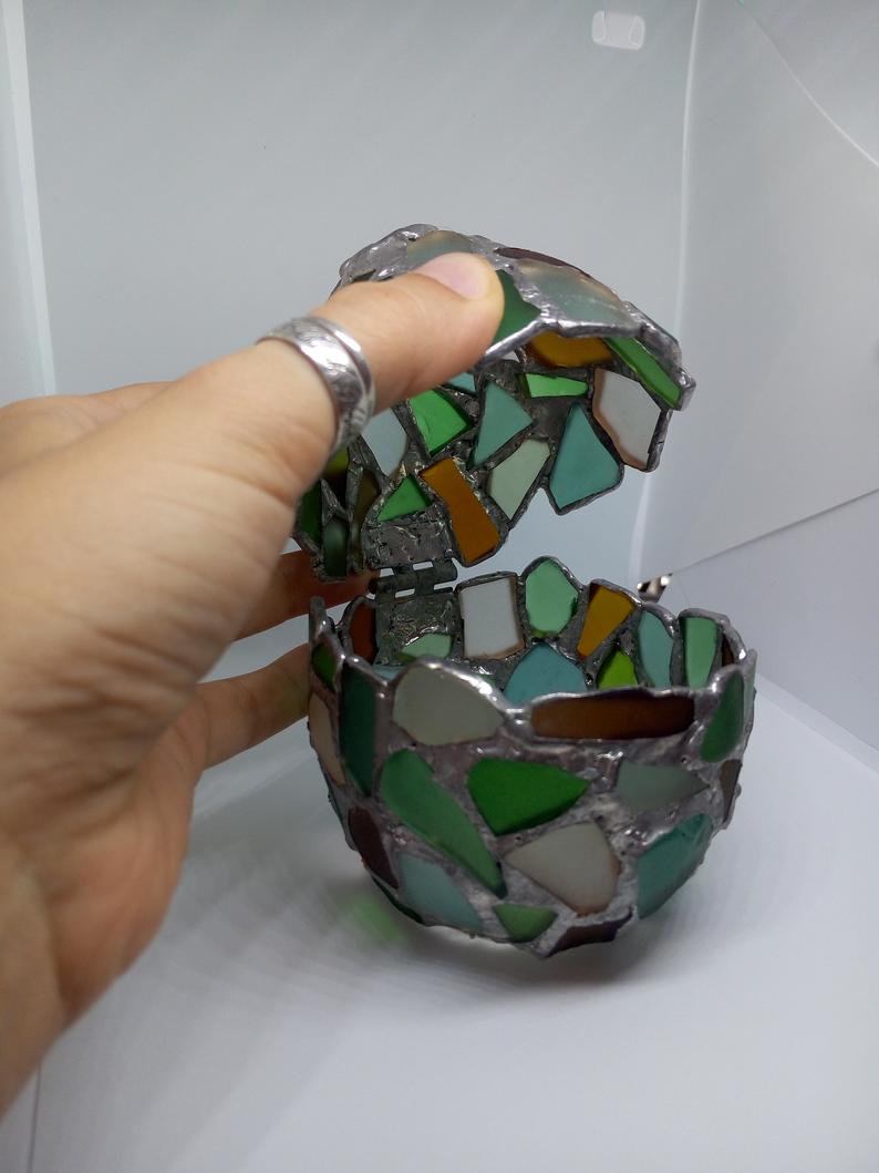 Dragon egg jewelry box, sea stained glass easter egg, treasury box, home decor - Image 2