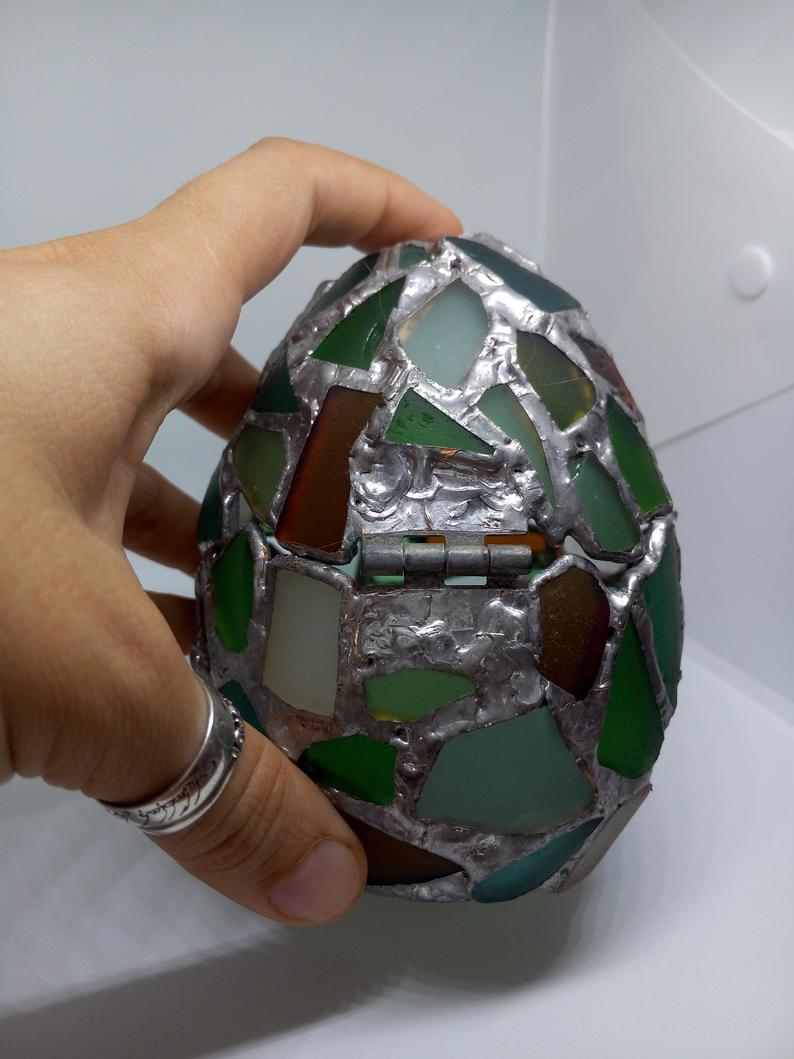 Dragon egg jewelry box, sea stained glass easter egg, treasury box, home decor - Image 4