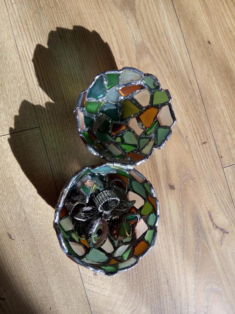 Dragon egg jewelry box, sea stained glass easter egg, treasury box, home decor - Image 5