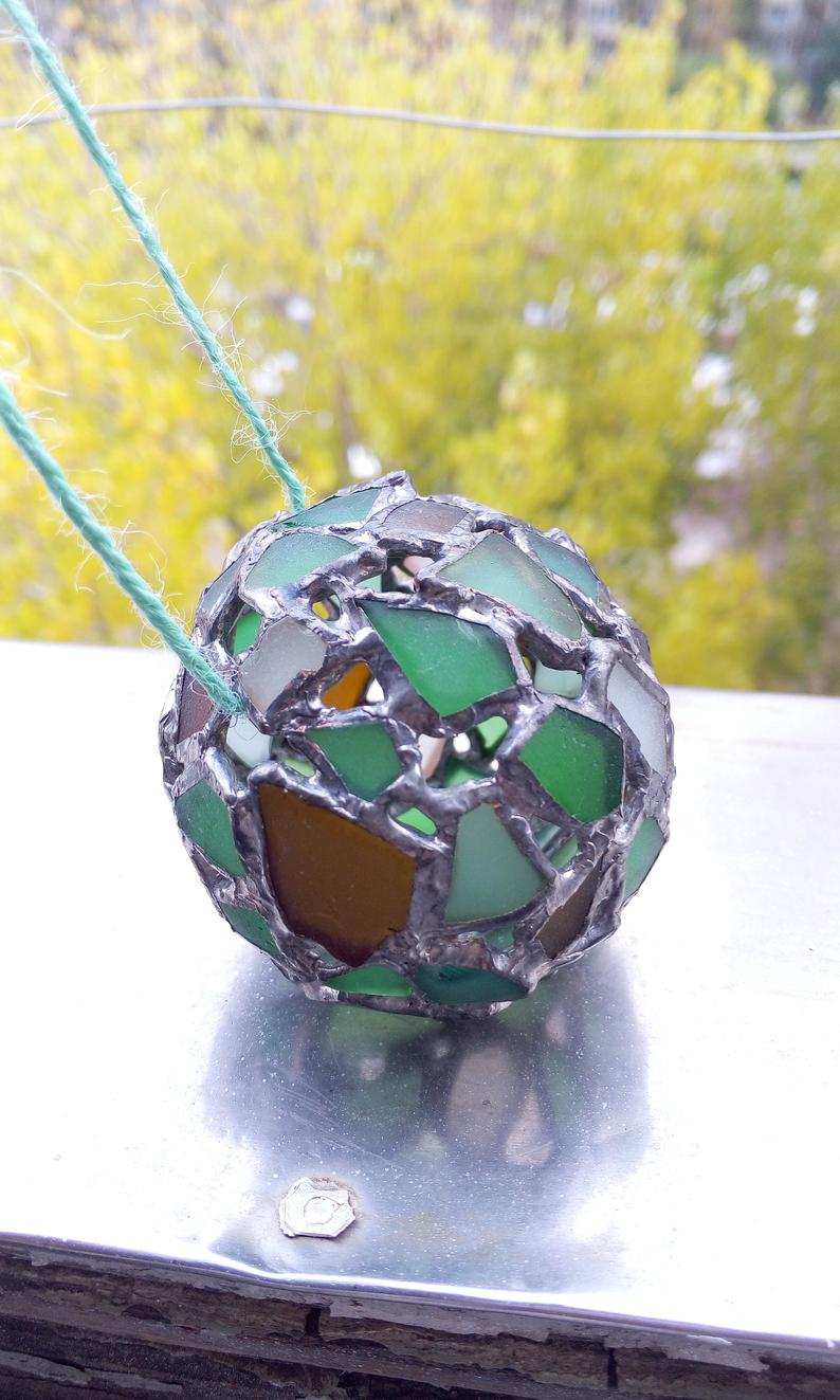 Christmas tree ornaments baubles: 4 type sea stained glass balls + "snowflake". Unique family heirloom - Image 4
