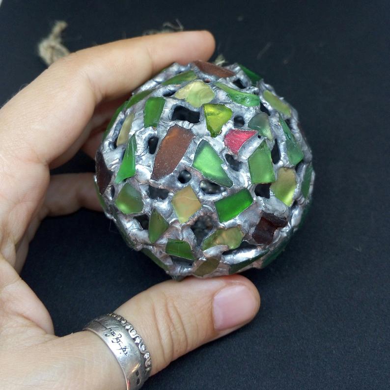 Christmas tree ornaments baubles: 4 type sea stained glass balls + "snowflake". Unique family heirloom - Image 5