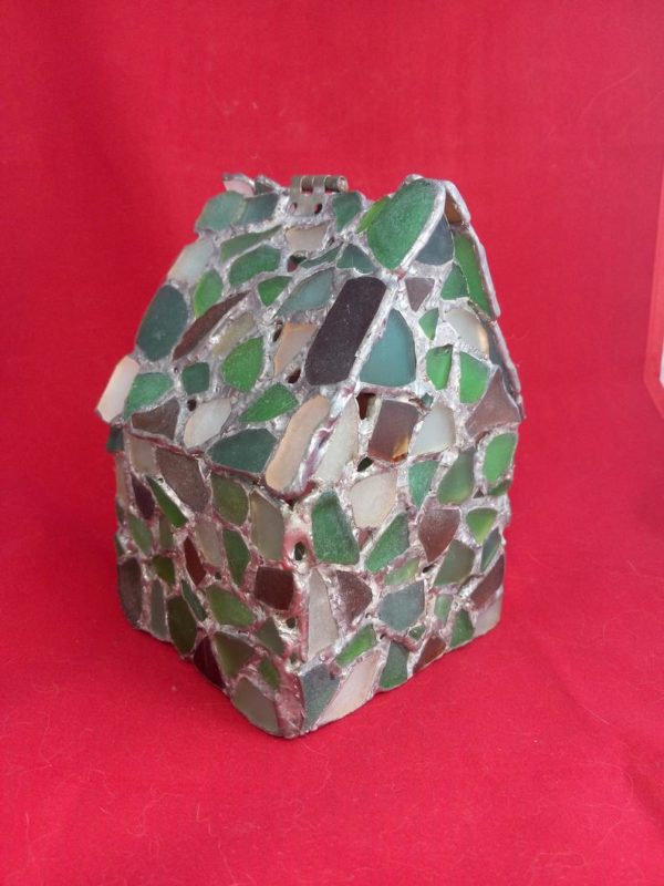 Gingerbread house jewelry box / candle holder - sea stained glass mosaic - Image 4