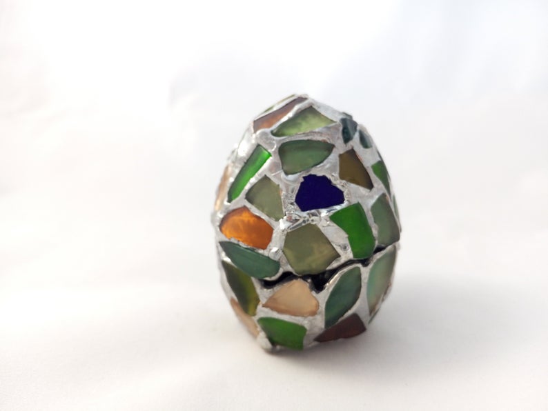 Easter egg - box, sea stained glass OOAK souvenir home decor, ring box, dragon egg, collectable