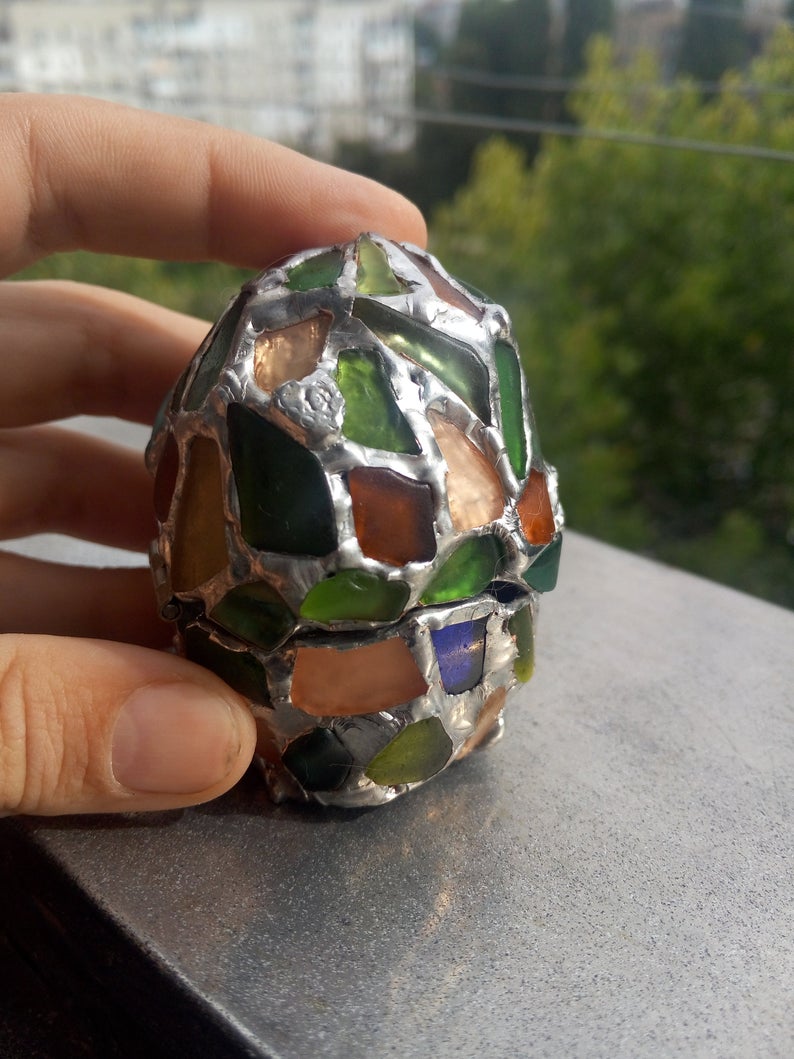 Easter egg - box, sea stained glass OOAK souvenir home decor, ring box, dragon egg, collectable - Image 8