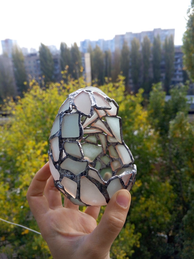 Florarium white dragon egg, candle holder sea stained glass, easter egg home decor, succulent planter - Image 8
