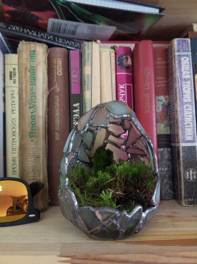 Florarium white dragon egg, candle holder sea stained glass, easter egg home decor, succulent planter - Image 9