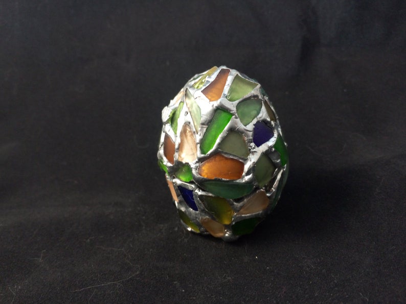 Easter egg - box, sea stained glass OOAK souvenir home decor, ring box, dragon egg, collectable - Image 2