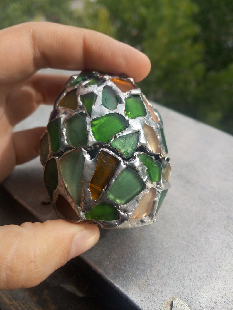 Easter egg - box, sea stained glass OOAK souvenir home decor, ring box, dragon egg, collectable - Image 5