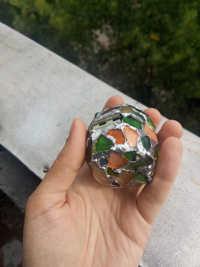 Easter egg - box, sea stained glass OOAK souvenir home decor, ring box, dragon egg, collectable - Image 7