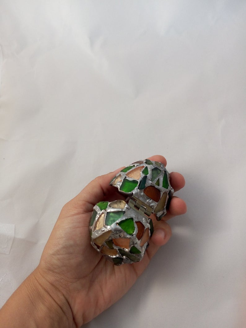 Easter egg - box, sea stained glass OOAK souvenir home decor, ring box, dragon egg, collectable - Image 9