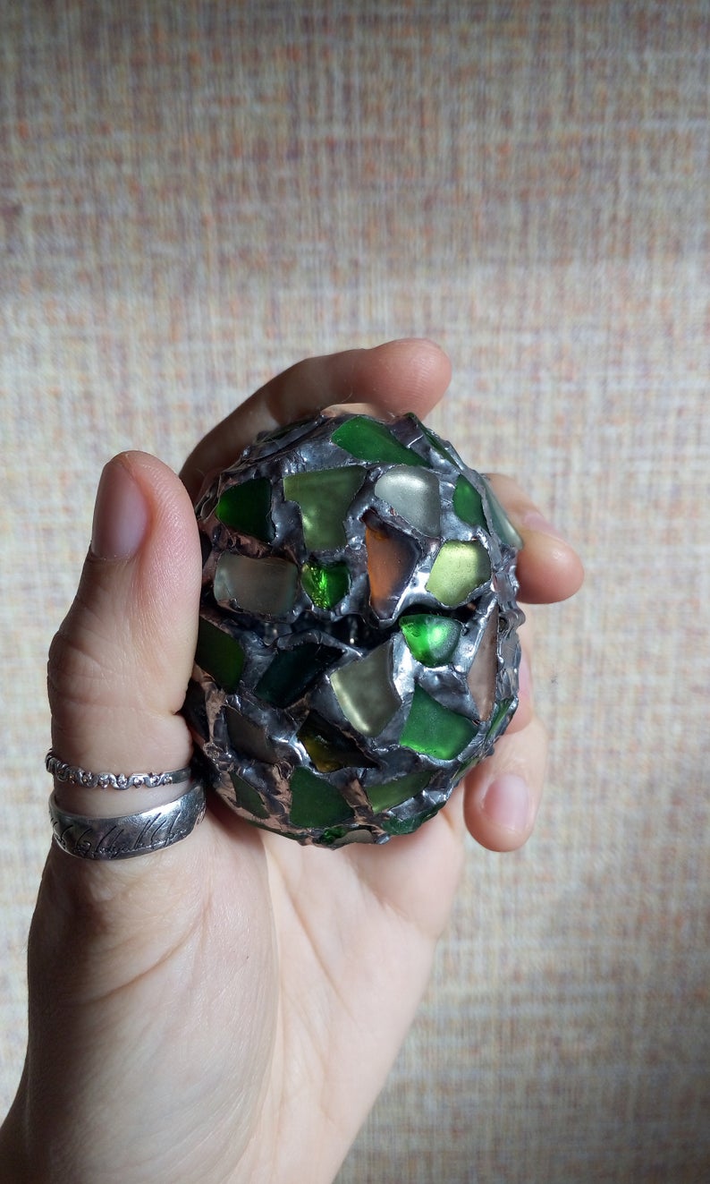 Easter egg - box, sea stained glass OOAK souvenir home decor, ring box, dragon egg, collectable - Image 10