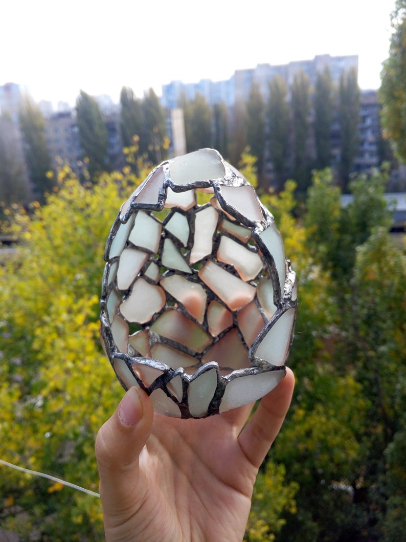 Florarium white dragon egg, candle holder sea stained glass, easter egg home decor, succulent planter - Image 4