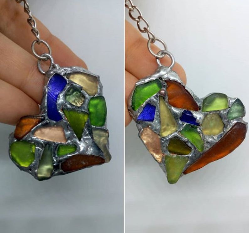 sea glass heart keychain