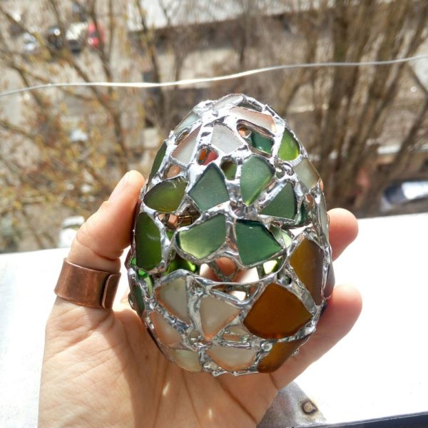 Easter egg jewelry box, flower sea stained glass OOAK ring box, dragon egg, collectable