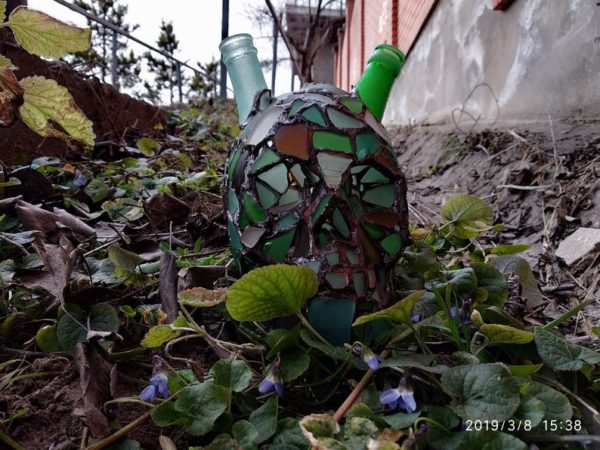 Horned sea stained glass skull - human life-sized, 1:1, unique scary spooky home decor, beach glass skull - Image 6