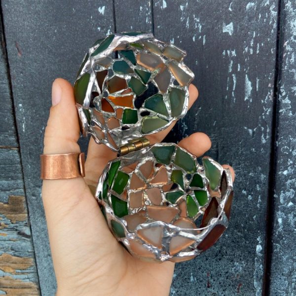 Easter egg jewelry box, flower sea stained glass OOAK ring box, dragon egg, collectable - Image 2