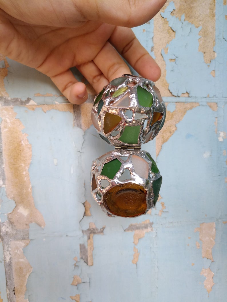 Small easter egg jewelry box, sea stained glass OOAK Faberge-style ring box, dragon egg, collectable - Image 5