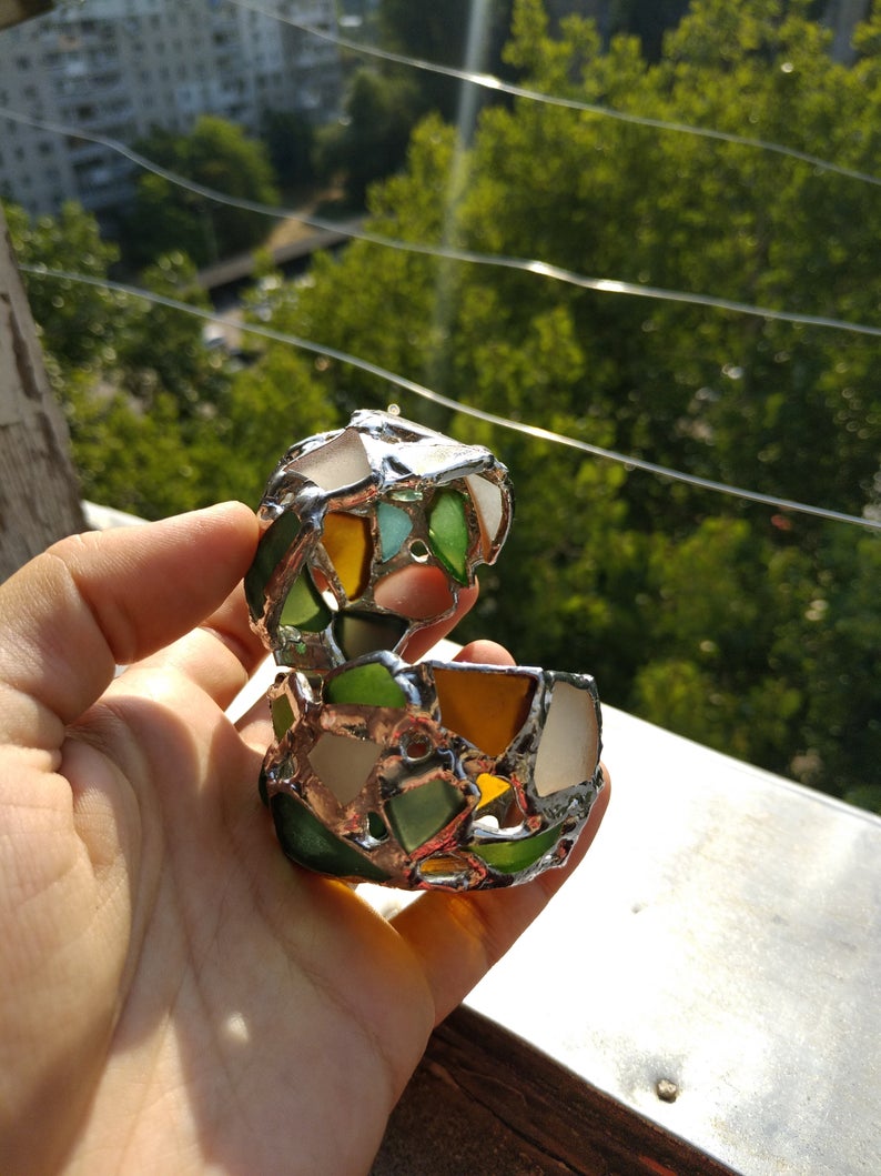 Small easter egg jewelry box, sea stained glass OOAK Faberge-style ring box, dragon egg, collectable - Image 3